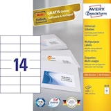 thumbnail of AVERY Zweckform ultragrip Universaletiketten 3653 Selbsthaftend DIN A4 Weiß 105 x 42,3 mm 100 Blatt à 14 Etiketten