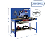 thumbnail of SimonRack Bancada de Trabalho com Painel Perfurado e Gaveta, Capacidade de Carga 600 kg, 1445x1510x610 mm, Azul/Madeira - BT-2