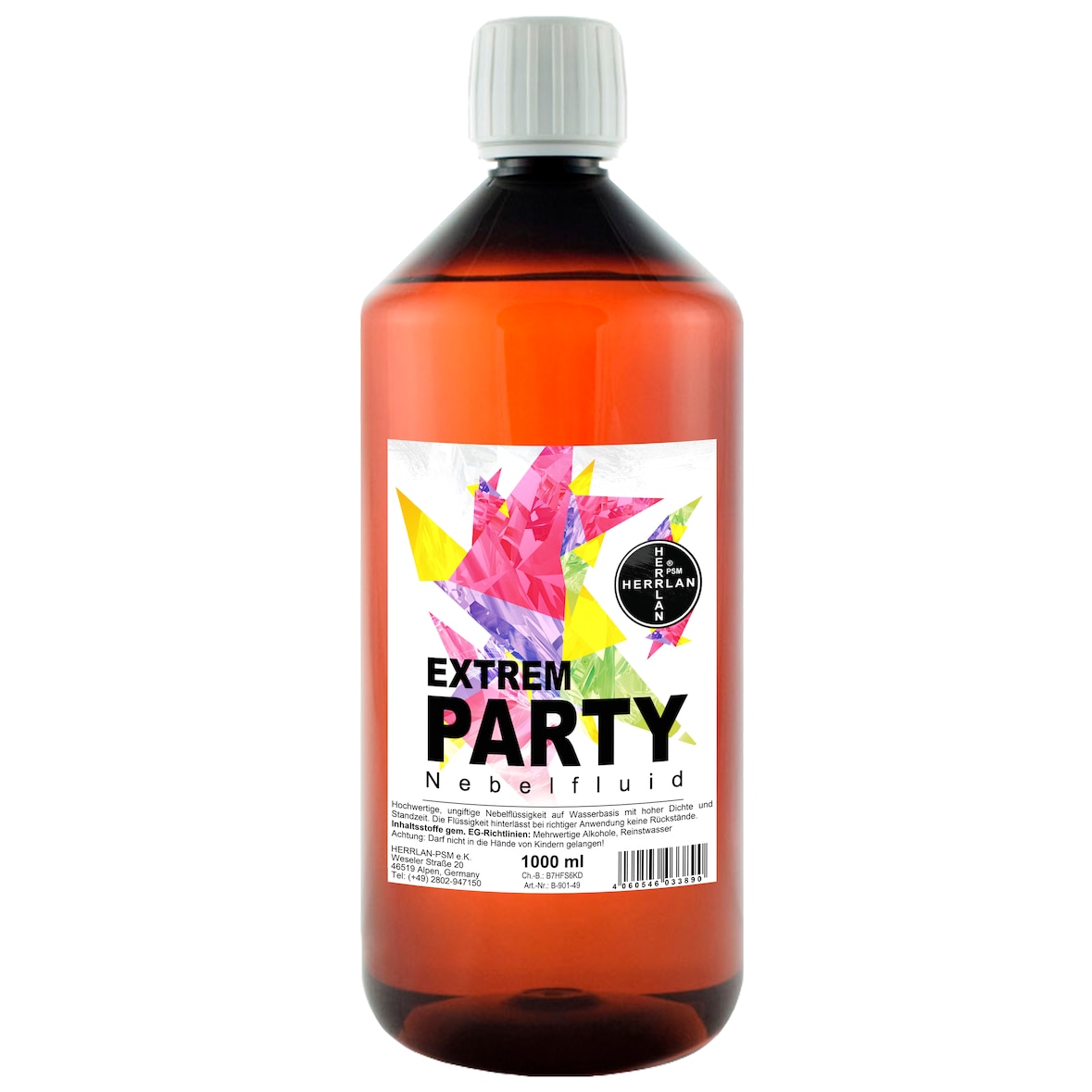 EXTREM PARTY Nebelfluid 1000 ml wasserbasierte Nebelflüssigkeit mit extrem hoher Dichte und Standzeit - HERRLAN-Qualität - Made in Germany