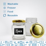 thumbnail of 5 tarros cuadrados de vidrio para especias de 150 ml con tapa + 5 pizarras + tiza - Frascos de almacenamiento para cocina - Especias, mermelada, yogur