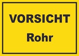 thumbnail of Vorsicht Rohr Schild mit Text A3 Rückseite selbstklebend
