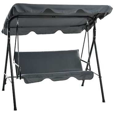 Baloiço de Jardim de 3 Lugares com Almofada Toldo Ajustável e Estrutura de Aço para Balcão Terraço 172x110x153 cm Cinza