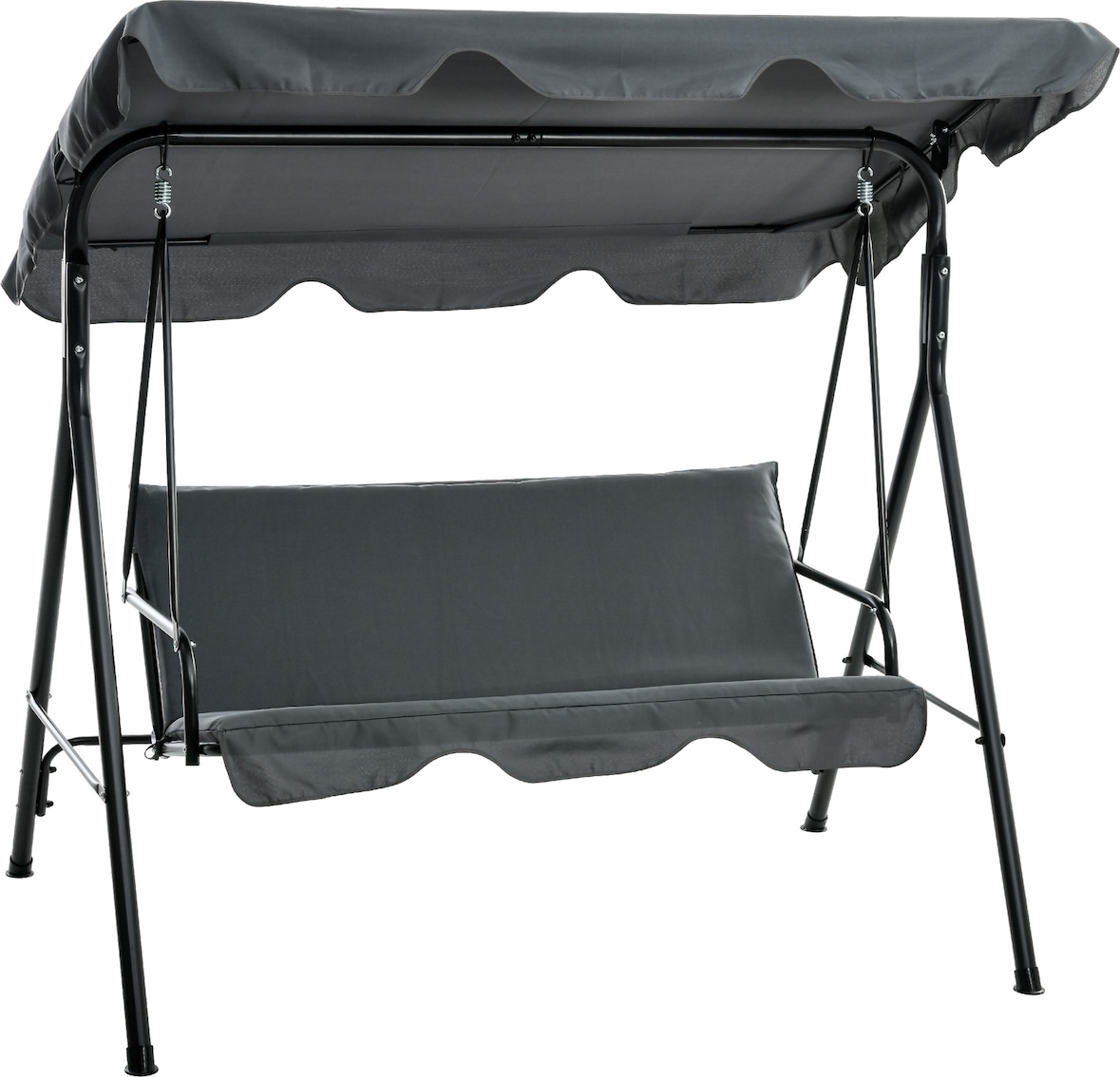 Baloiço de Jardim de 3 Lugares com Almofada Toldo Ajustável e Estrutura de Aço para Balcão Terraço 172x110x153 cm Cinza