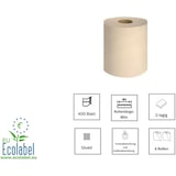 thumbnail of Handtuchrolle, Mittelgroße, 400 Blatt - 2 Lagig 18,1 x 20 cm - Innenabwicklung und Außenabwicklung - 6 Rollen, Natur