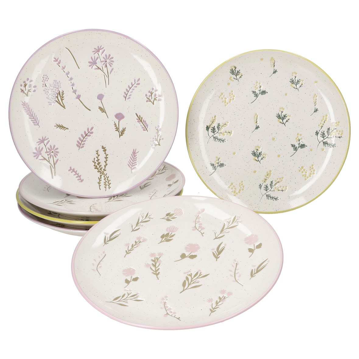 Jardin 6er Set Kuchenteller Keramik Ø21cm Blumen gelb lila rosa Dessertteller