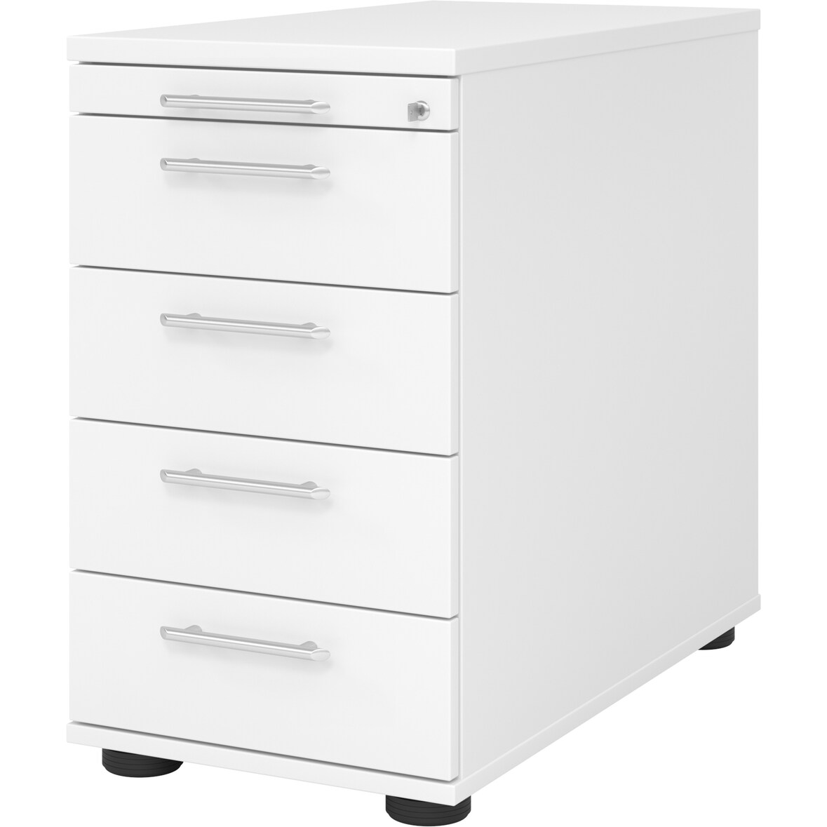 bümö Schreibtisch Schrank abschließbar, Schubladenschrank Holz in weiß, Container mit Schubladen - Schubladen Schrank Büro, Schreibtisch Container