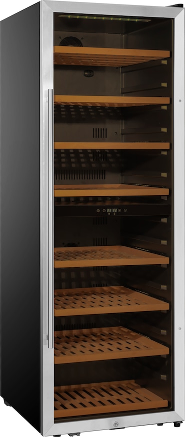 METRO Professional  Cantinetta vino refrigerata GWC1171D, acciaio inox/ vetro, 59.5 x 69 x 173.7 cm, 418 L, 171 bottiglie, con serratura, nero/argento