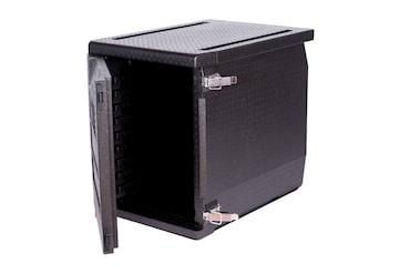 Contenedor isotérmico 146L polipropileno negro PPE para contenedor de acero inoxidable 60x40cm - Raíl guía - Apertura frontal - T°C de -40°C a +100°C.