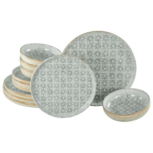 CreaTable Uno Emiliana grau Tellerset 12-tlg Steinzeug