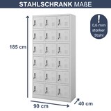 thumbnail of Schließfachschrank Spind BERN - 18 Fächer, Etikettenhalter Lüftungsschlitze | Wertfachschrank Umkleideschrank Metall Kleiderspind, 185x90x40cm Grau