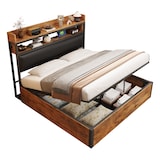 thumbnail of Bettrahmen 180x200 cm mit hydraulischer Hebevorrichtung und USB – elegantes Vintage-Design aus Holz und Metall Schwarz