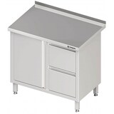 thumbnail of Stalgast Edelstahl Arbeitsschrank mit Flügeltüren, 1300x600x850 mm, mit 2er Schubladenblock rechts, ohne Aufkantung, verschweißt