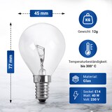 thumbnail of Lampe E14 silber 40W 45mmØ 230V bis 300°C universal für Backofen Kühlschrank