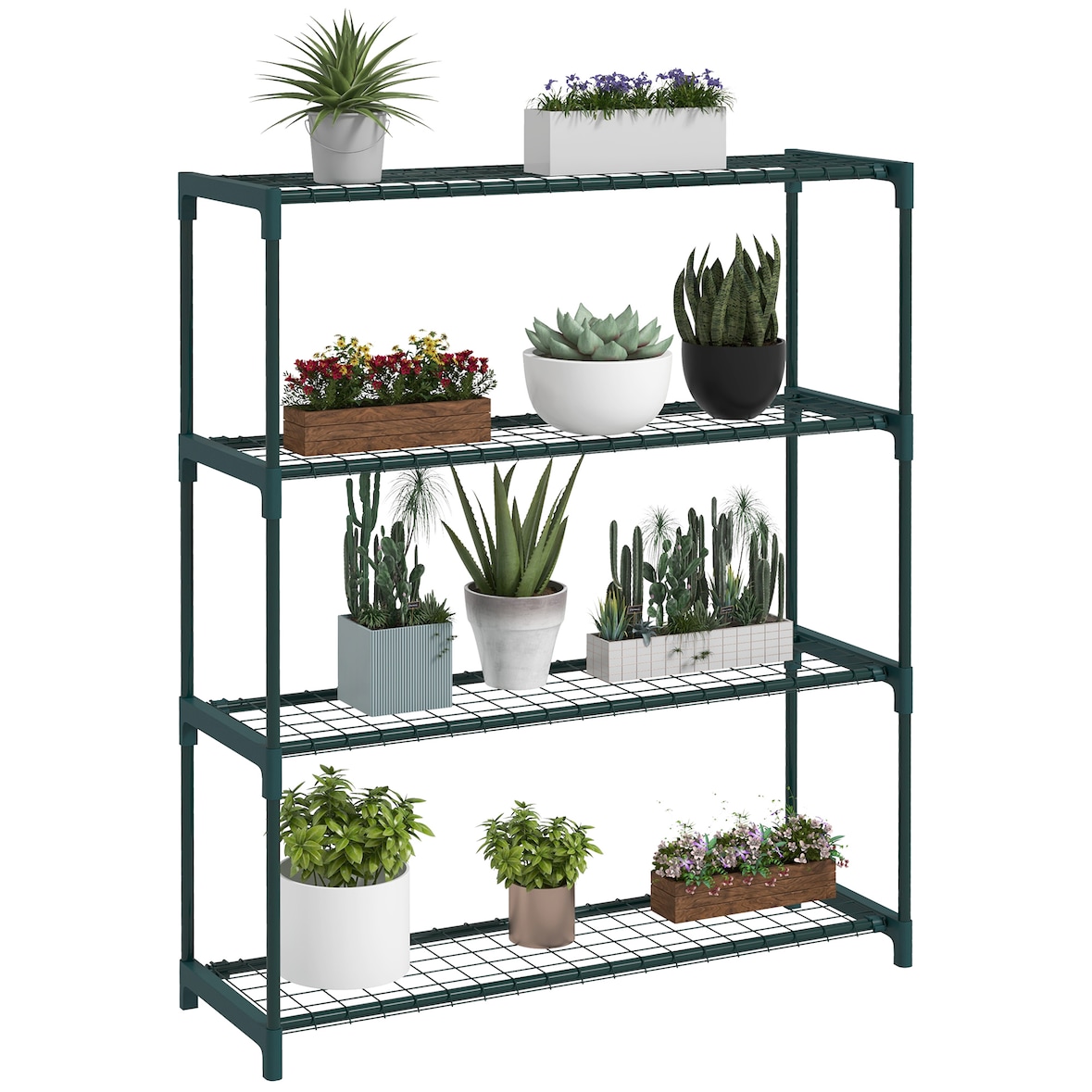 Estantería para plantas soporte para macetas de 4 niveles con estructura de acero para jardín patio 89x28x107 cm verde oscuro