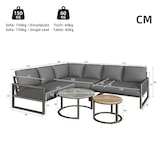 thumbnail of Garten-Lounge-Set aus Metall und Polyester in Grau, 3 Sofaelemente mit 2 Tischen, verstellbare Füße, inklusive Sitz- und Rückenkissen