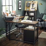 thumbnail of MAbelo Eckschreibtisch, L-förmiger Computertisch, Schreibtisch PC-Tisch 149 x 149 x 75 cm, Winkelschreibtisch, Industrie-Design, vintagebraun-schwarz