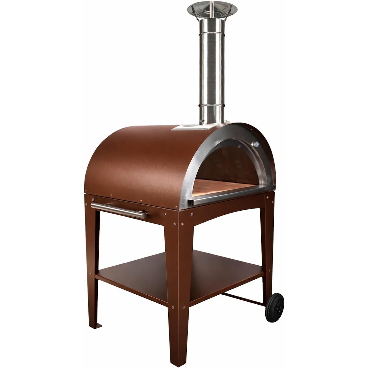 MF - Horno de leña exterior para pizzas y pan modelo Chef Junior imitación óxido con mesa para uso en jardín