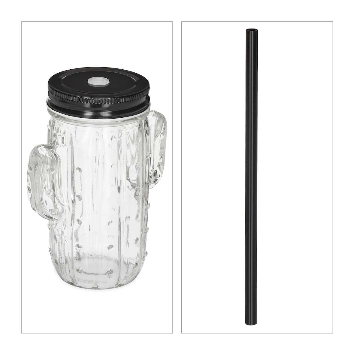 Relaxdays Trinkgläser mit Strohhalm & Deckel, 8er Set Eisteebecher, Limonadengläser Kaktus, 500 ml, Gastro, transparent