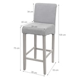 thumbnail of 2er-Set Barhocker HWC-C33, Barstuhl Tresenhocker, Holz ~ Schriftzug, grau, helle Beine, Stoff/Textil