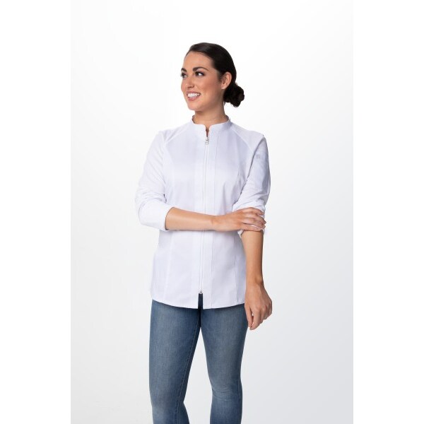 Chef Works® Damenkochjacke NEPAL Flex Serie nachhaltig, Reissverschluss, Cool Vent™, Weiß, Größe XS