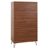 thumbnail of Ladekast HWC-M49, highboard kast, 3D design 5 laden massief hout mangometaal 145x80x44cm ~ walnoot look