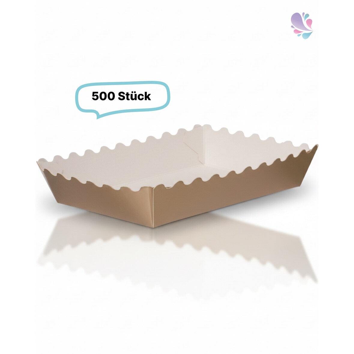 Gebäckschalen, Papier-Schalen, verschiedene Farben und Größen, 500 Stück, aluminiumfrei, gewellter Rand : Farbe - gold / weiß, Größe - 150 x 14