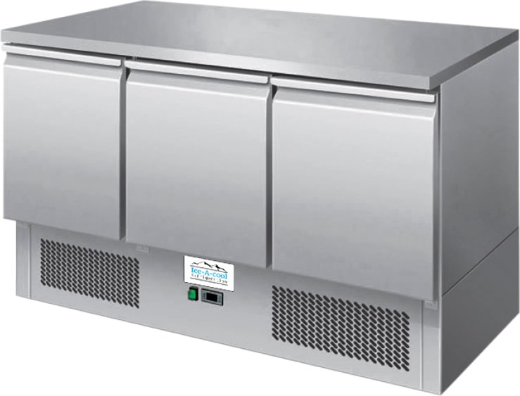 ICE-A-COOL 3 türiger Kühltisch mit Arbeitsplatte, Kapazizät 254 L, automatische Abtaufunktion