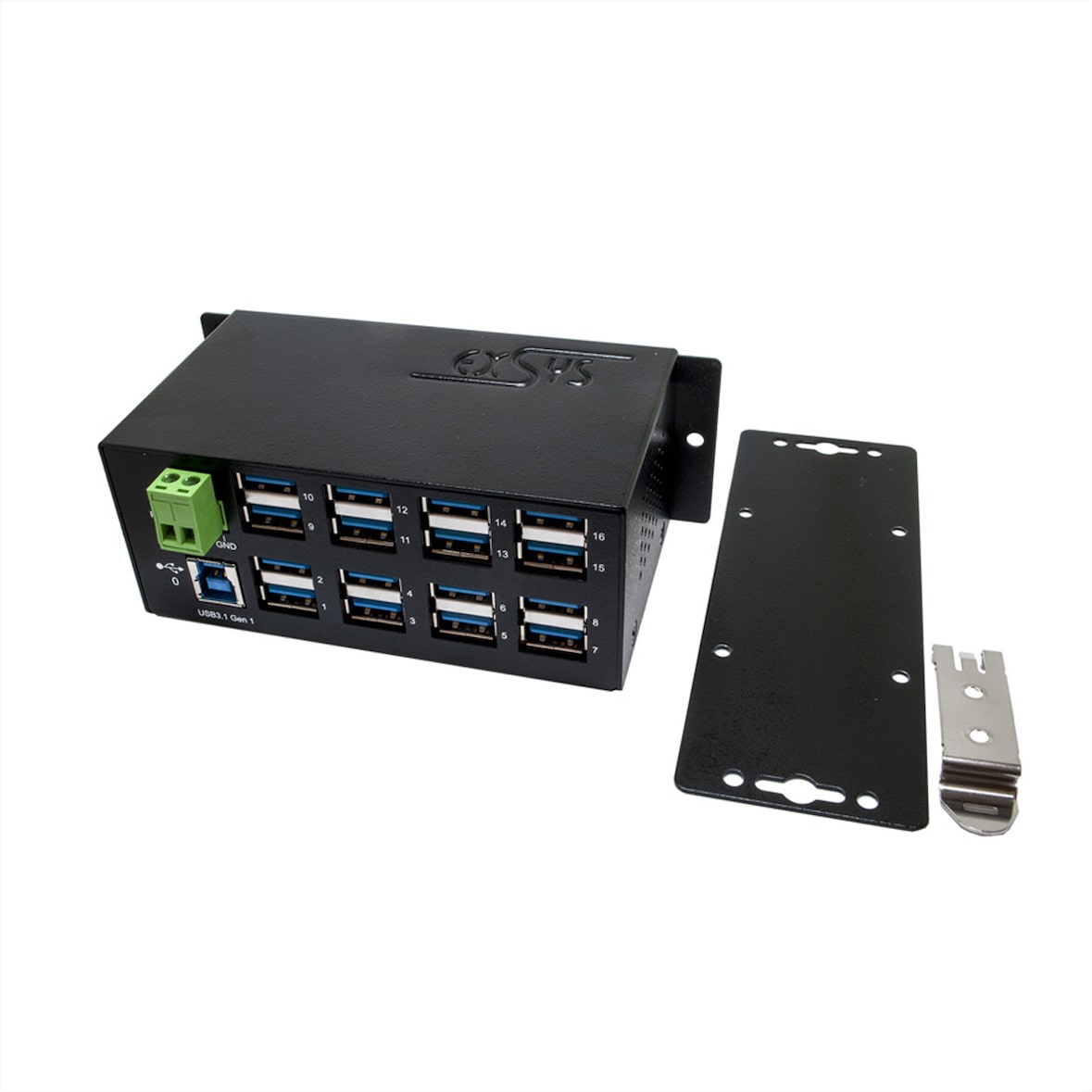 EXSYS EX-1113HMS HUB a 16 porte USB 3.0/3.1(Gen1) Kit a guida DIN Protezione da sovratensione ESD 15KV