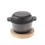 thumbnail of Gusstöpfchen Deckel u. Holzuntersetzer Gusseisen Grilltopf D: 10cm H: 9cm 0,3L