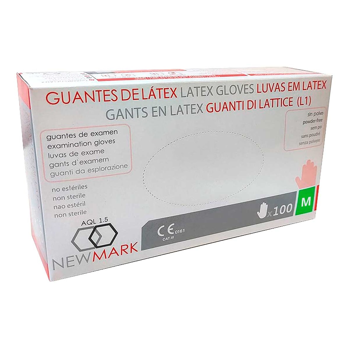 Guante latex New Mark sin polvo talla mediana 100 unidades