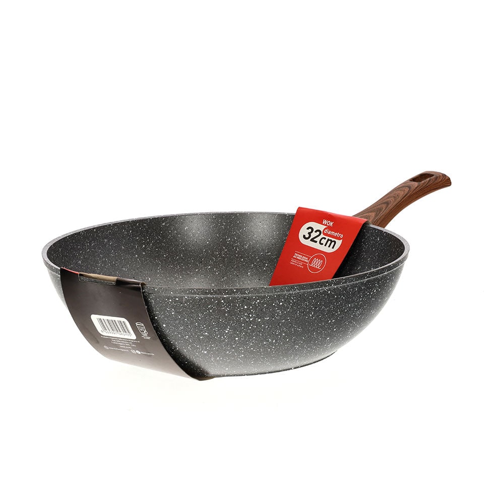Mamù Induktionswok mit einem Griff, antihaftbeschichtet und kratzfest, Ø 34 cm, mit hoher Wandstärke, besonders widerstandsfähig