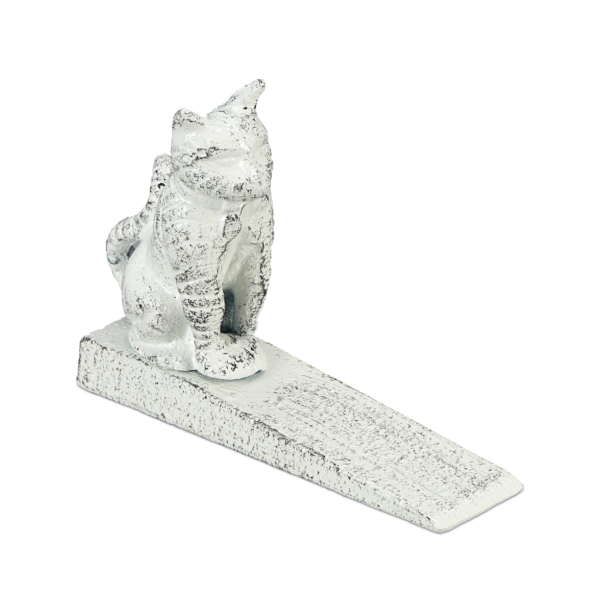 Relaxdays Türstopper, Katze, Gusseisen, Türpuffer für Boden, innen & außen, H x B x T: 11 x 15 x 4 cm, Türkeil, weiß
