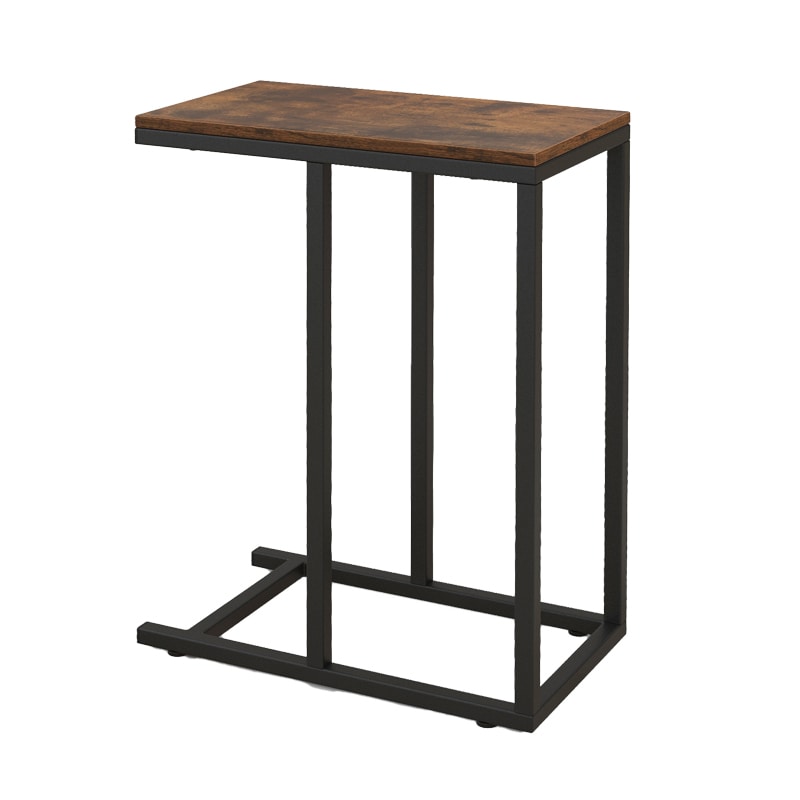 COSTWAY Tavolino a forma di C, tavolino da divano con struttura in metallo, tavolino da caffè, tavolino per laptop, 45,5 x 25,5 x 64 cm (marrone)