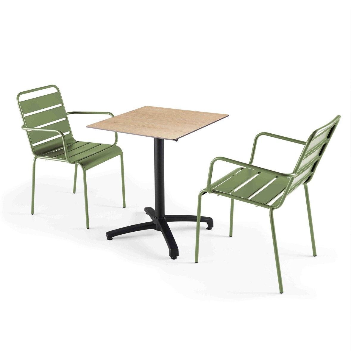 Gartentisch aus Eichenlaminat und 2 Kaktus-Sessel - Oviala