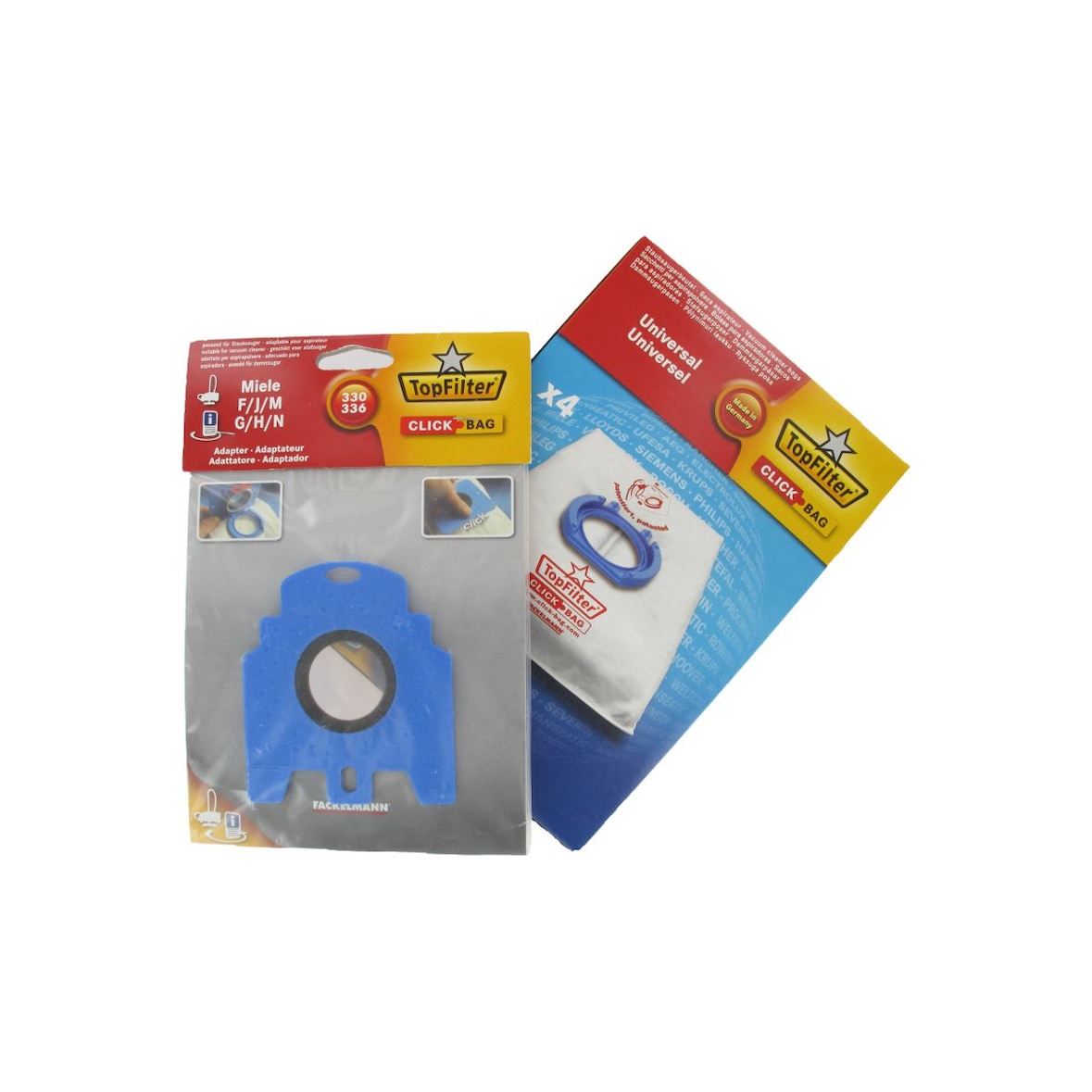 4er-Box Top Filter Universal-Staubsaugerbeutel mit Click Bag-Adapter für Miele Staubsauger 330 bis 336
