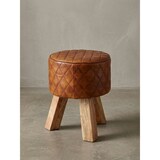 thumbnail of Sitzhocker Echtleder / Massivholz 35x46x35 cm Modern Fußhocker Rund, Turnbock Lederhocker Braun, Kleiner Hocker Gepolstert, Holzhocker mit