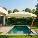 thumbnail of Ombrellone da Giardino Esterno 3x3 Palo Decentrato in Legno Telo Poliestere 210 g/mq  Top Ecru