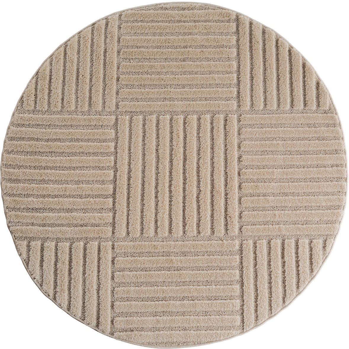 Carpetsale24 Wohnzimmer Teppich Rund 80 cm Beige Hochflor Skandi Boho Karo Design Hoch-Tief Effekt Weicher Flauschig Pflegeleicht  für beistelltisch