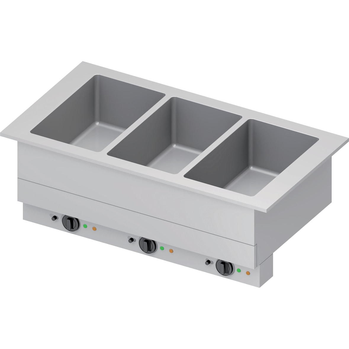 Bain-Marie "Drop-In" 3x GN1/1 Einzelbecken 1155x620x390 mm, Edelstahlabdeckung