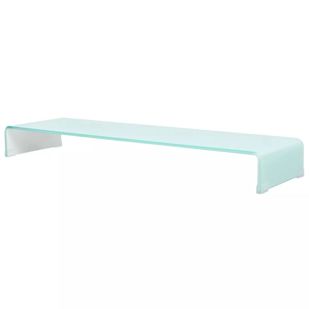 Helloshop26 - Meuble télé buffet tv télévision design pratique support pour moniteur 110 cm verre blanc 2502223