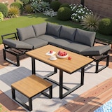 thumbnail of Merax Modulaire tuinloungeset 6-delig, verstelbare rugleuning, 2-in-1 bank & Liegefläche, met tafel & salontafel, grijs