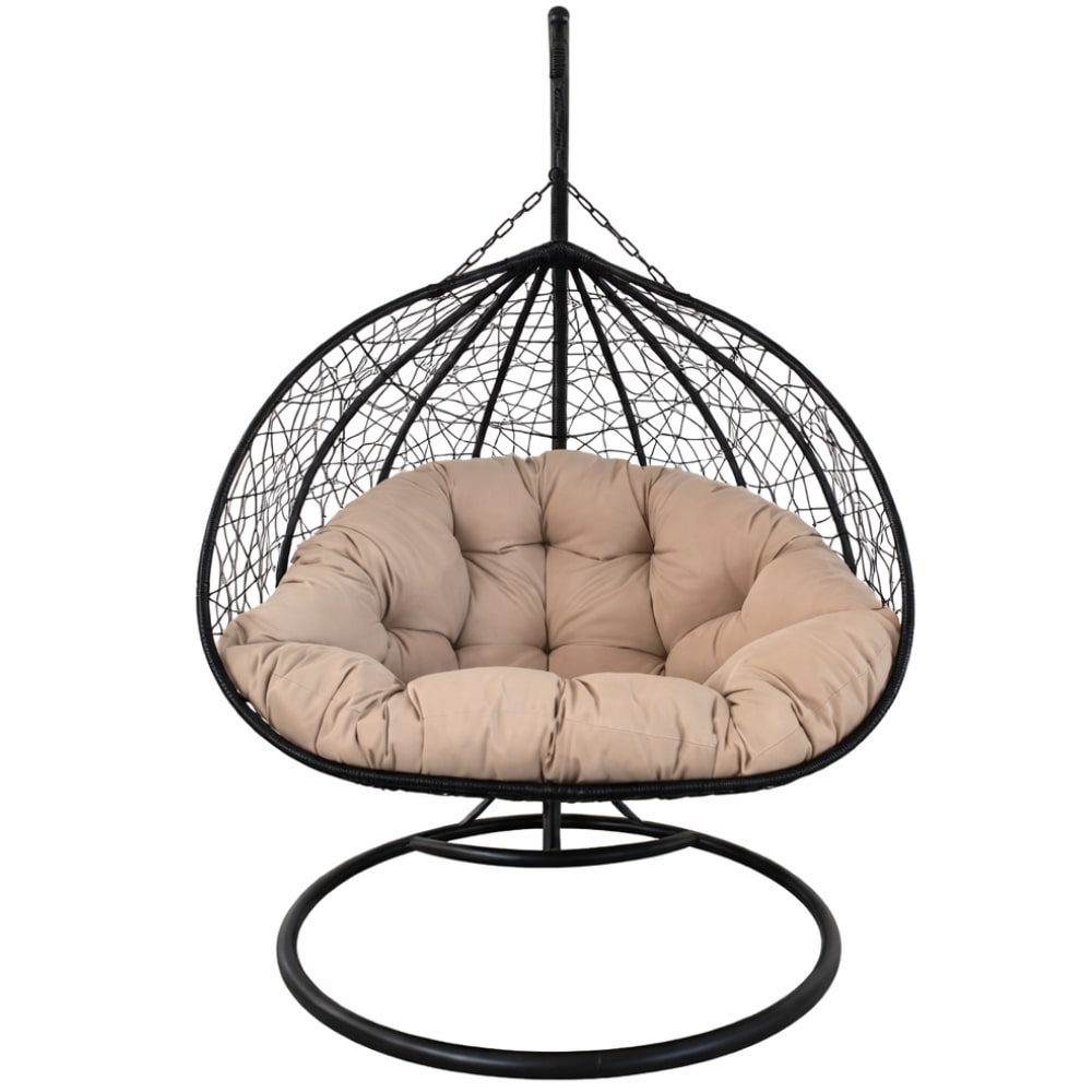Sedia Sospesa Uovo XL per Giardino Poltrona Dondolo con Cuscino per Interno o Esterno Struttura in Acciaio Intrecciato, Relax 120x200h cm