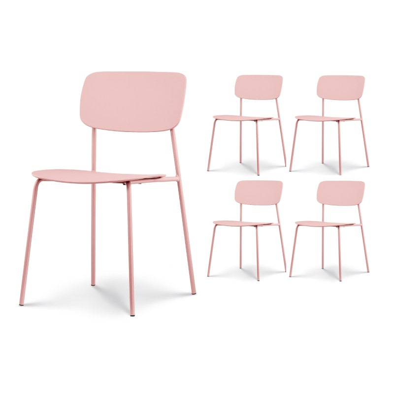 Lot de 4 chaises roses poudrées au design minimaliste en métal et résine