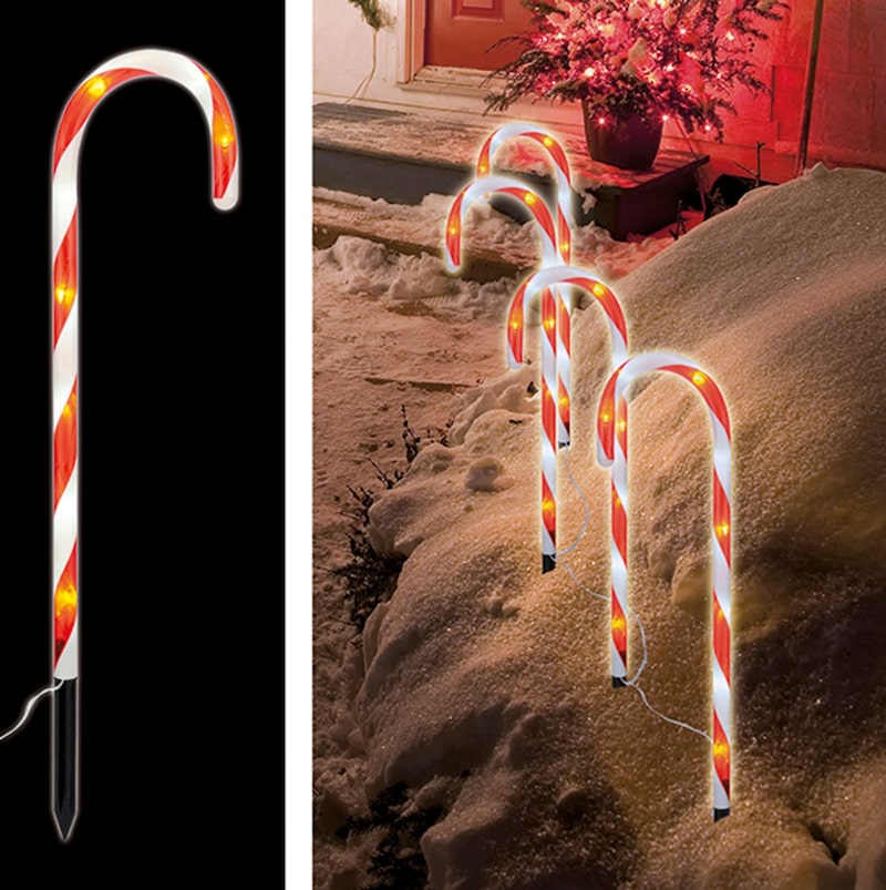 4er Set LED Zuckerstangen Gartenstecker Weihnachtsdeko