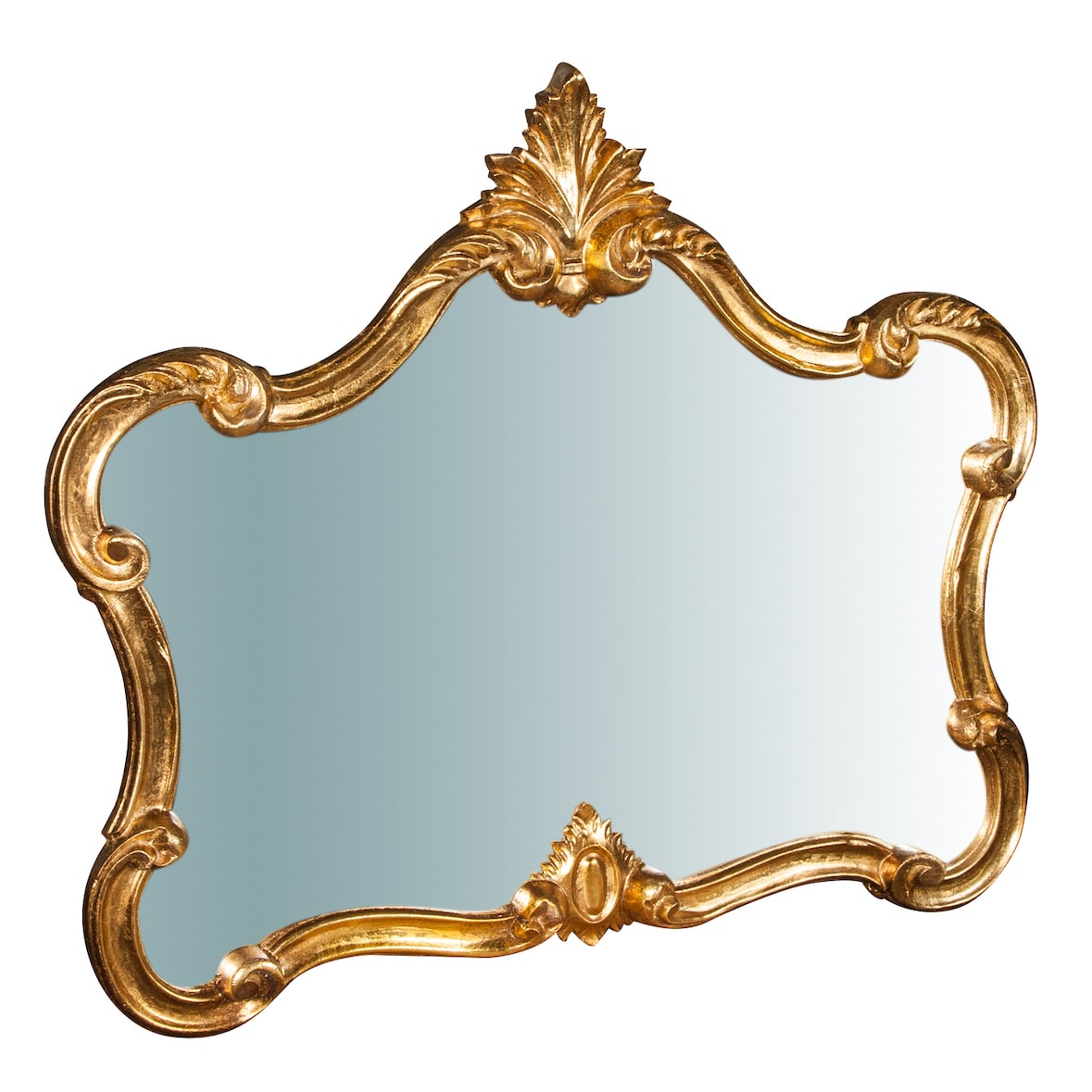 Biscottini Wandspiegel 81x4x69 cm - Ovaler Badezimmerspiegel - Goldfarbener Wandspiegel mit Holzrahmen - Made in Italy Wandspiegel