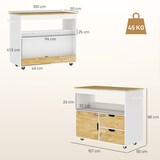 thumbnail of Küchenwagen Servierwagen Eiche 107x50x85 cm mit Kautschukholz Arbeitsplatte 2 Schubladen Schrank offenem Fach Rollen Soft Close