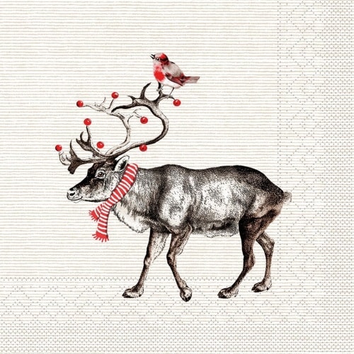 Mank Serviette Tissue Knut, 33 x 33 cm, 100 Stück - Weihnachten Rentier Vogel