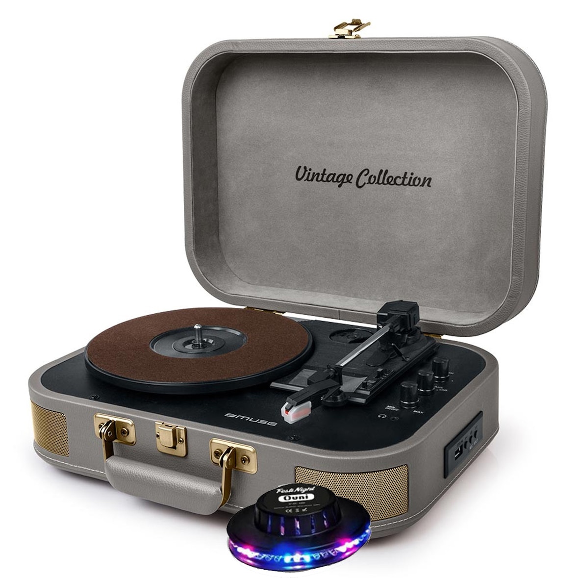 Platine vinyle - Muse MT-201BTG stéréo grise 33/45/78 trs - Lumière OVNI