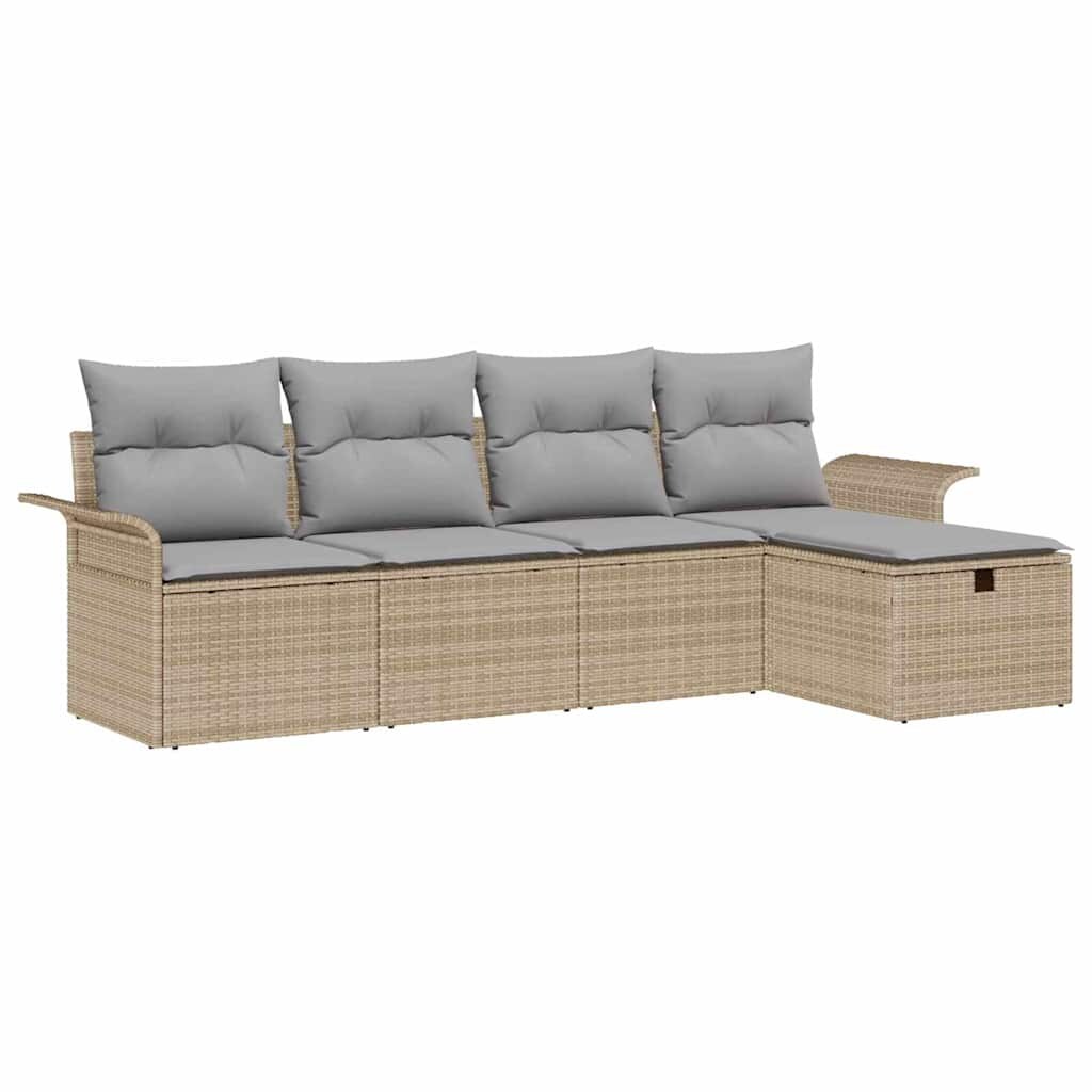 vidaXL Garten-Sofa-Set mit Kissen mit Speicher 5 pcs Beige Poly Rattan