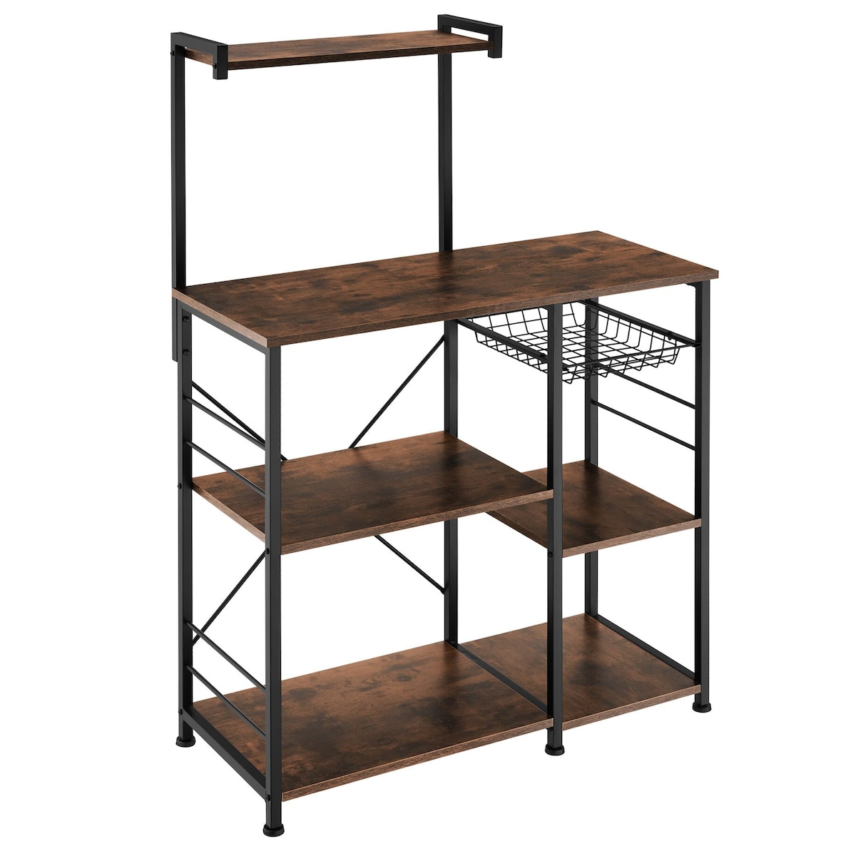 tectake Etagère de cuisine Crawley réglable en hauteur 90x40x131,5cm - Bois foncé industriel, rustique -404754